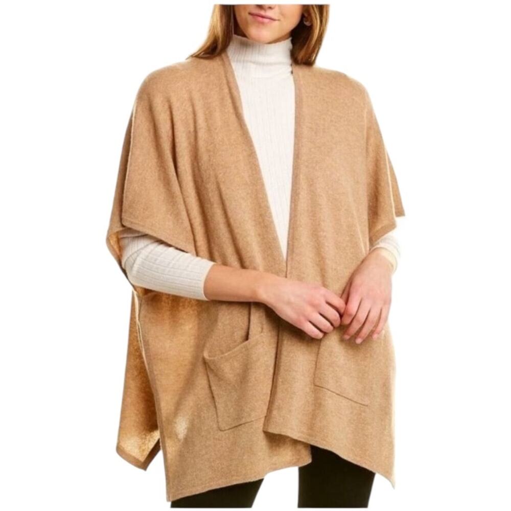 Phenix NWT 100% Cashmere Jersey Wrap Shawl Cardigan Sweater Camel Pocket Size OS